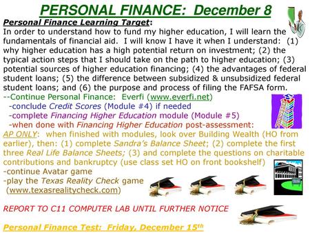 PERSONAL FINANCE: December 8