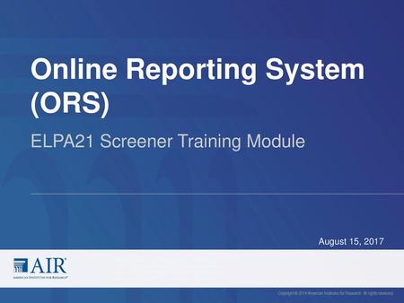 Online Reporting System (ORS)