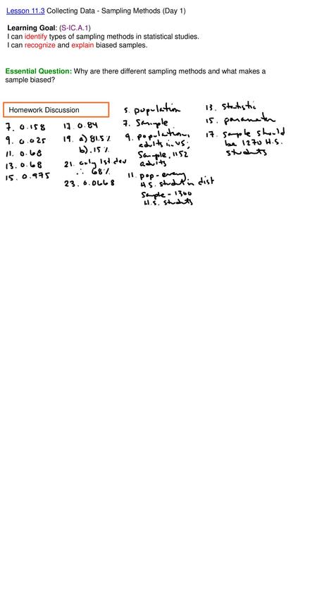 Lesson 11.3 Collecting Data - Sampling Methods (Day 1)