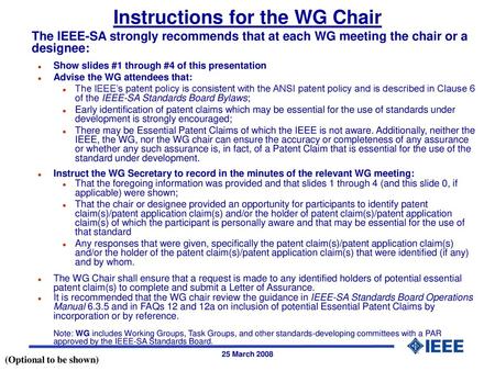 Instructions for the WG Chair