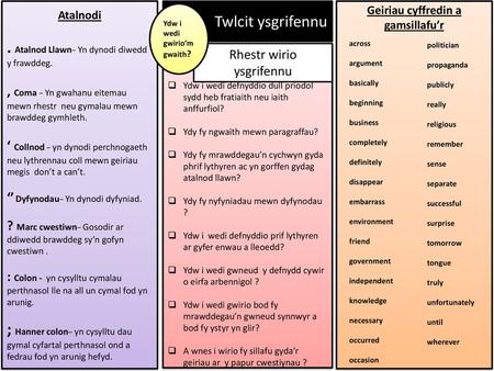 Geiriau cyffredin a gamsillafu’r