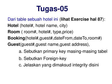 Tugas-05 a. Sebutkan primary key masing-masing tabel