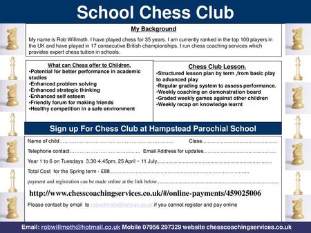 School Chess Club Sign up For Chess Club at Hampstead Parochial School