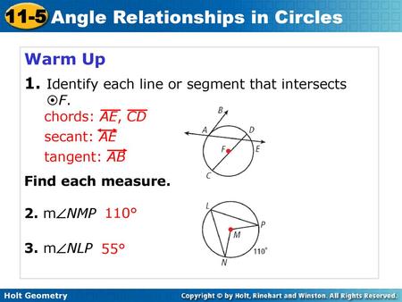 1. Identify each line or segment that intersects F.