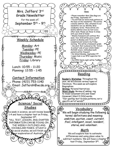 Mrs. Jeffers’ 3rd Grade Newsletter