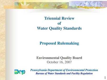 Triennial Review of Water Quality Standards Proposed Rulemaking