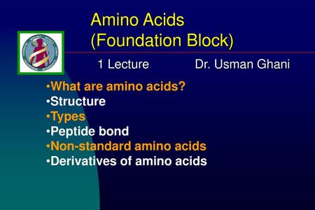 Amino Acids (Foundation Block) 1 Lecture Dr. Usman Ghani