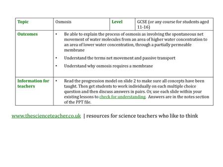 Topic Osmosis Level GCSE (or any course for students aged 11-16)