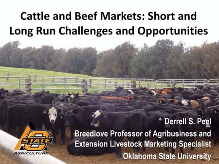 Cattle and Beef Markets: Short and Long Run Challenges and Opportunities Derrell S. Peel Breedlove Professor of Agribusiness and Extension Livestock Marketing.