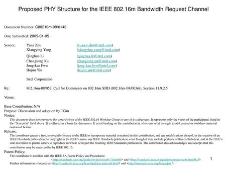 Proposed PHY Structure for the IEEE m Bandwidth Request Channel