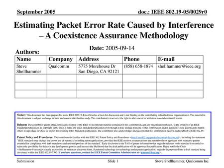 September  2005 doc.: IEEE /0029r0 September 2005