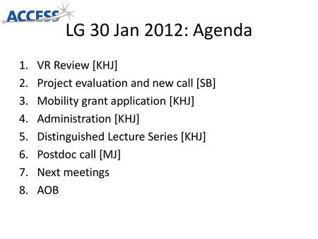 LG 30 Jan 2012: Agenda VR Review [KHJ]