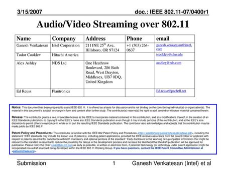 Audio/Video Streaming over