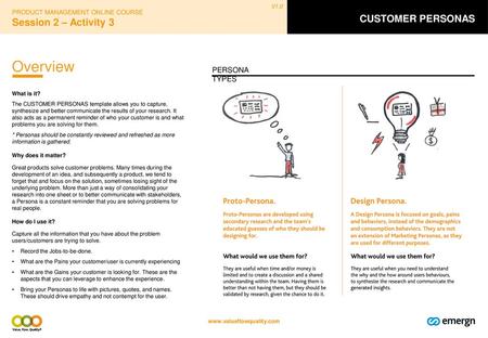 Overview Session 2 – Activity 3 CUSTOMER PERSONAS PERSONA TYPES