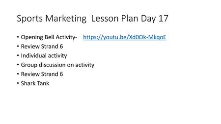 Sports Marketing Lesson Plan Day 17