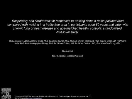 Respiratory and cardiovascular responses to walking down a traffic-polluted road compared with walking in a traffic-free area in participants aged 60.