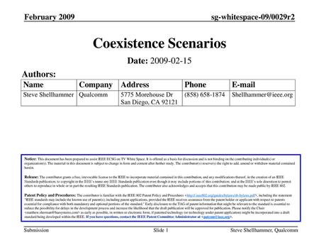 Coexistence Scenarios