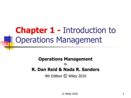 Chapter 1 - Introduction to Operations Management