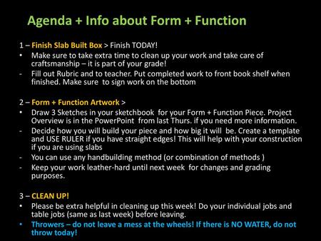 Agenda + Info about Form + Function