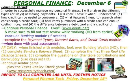 PERSONAL FINANCE: December 6