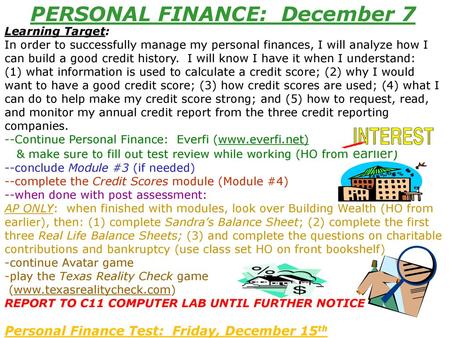 PERSONAL FINANCE: December 7