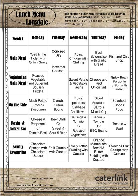 Lunch Menu Lonsdale Week 1 Monday Tuesday Wednesday Thursday Friday