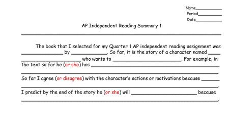 AP Independent Reading Summary 1