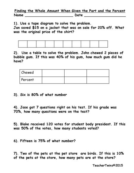 Finding the Whole Amount When Given the Part and the Percent