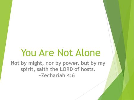 You Are Not Alone Not by might, nor by power, but by my spirit, saith the LORD of hosts. ~Zechariah 4:6  