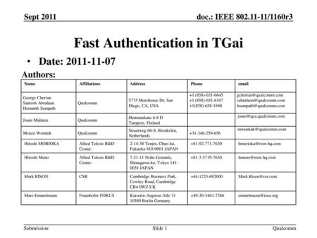 Fast Authentication in TGai