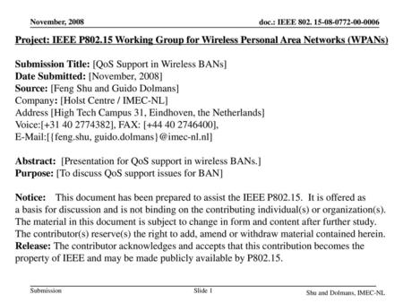 Submission Title: [QoS Support in Wireless BANs]