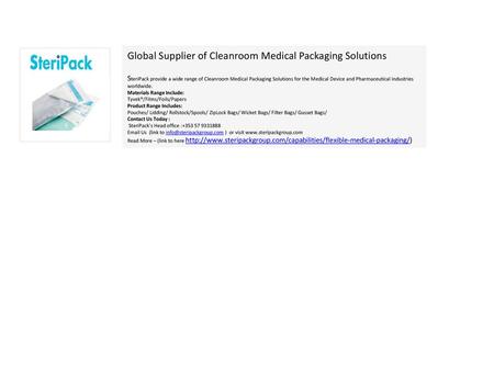 Global Supplier of Cleanroom Medical Packaging Solutions