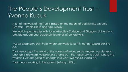 The People’s Development Trust – Yvonne Kucuk