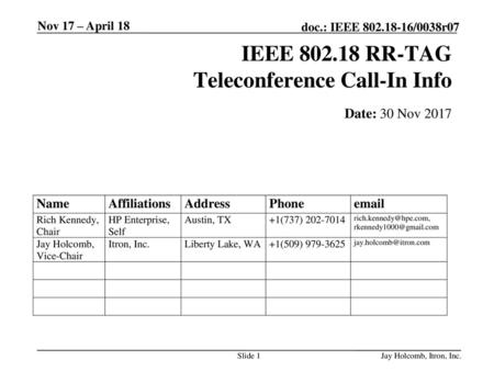 IEEE RR-TAG Teleconference Call-In Info