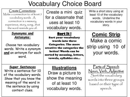 Vocabulary Choice Board