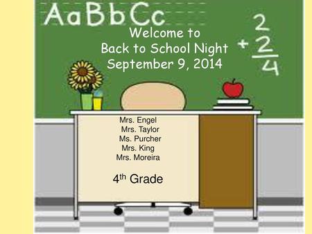 Welcome to Back to School Night September 9, th Grade Mrs. Engel