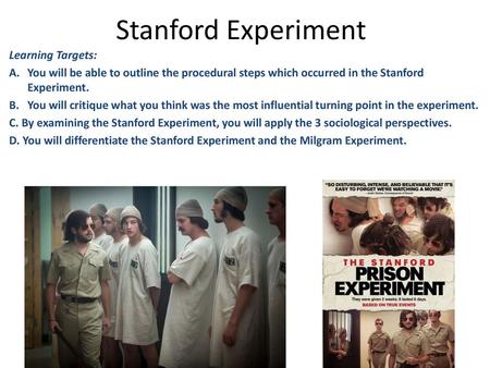 Stanford Experiment Learning Targets: