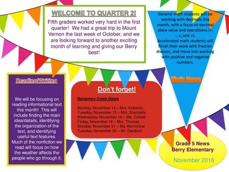 Welcome to quarter 2! Don’t forget!