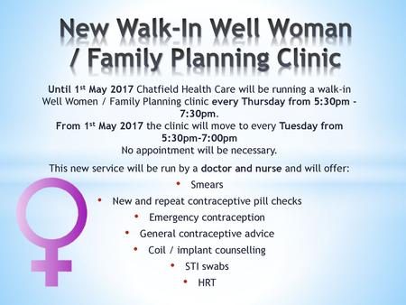 New Walk-In Well Woman / Family Planning Clinic