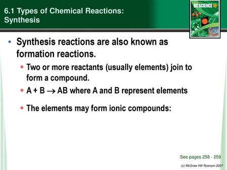 6.1 Types of Chemical Reactions: Synthesis