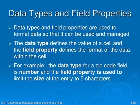 Data Types and Field Properties