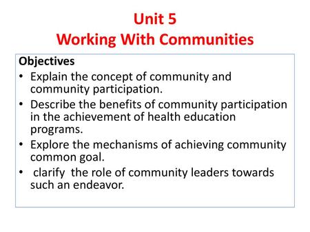 Unit 5 Working With Communities