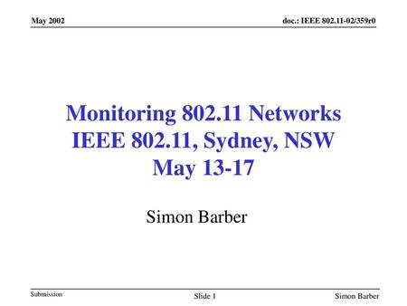 Monitoring Networks IEEE , Sydney, NSW May 13-17