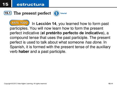 In Lección 14, you learned how to form past participles