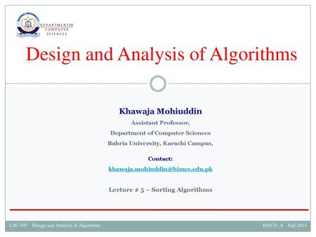 Design and Analysis of Algorithms