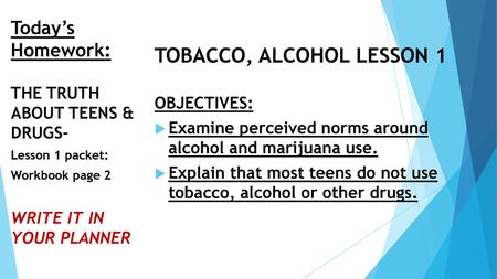 TOBACCO, ALCOHOL LESSON 1