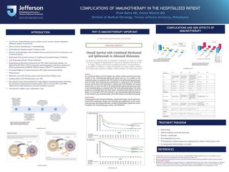 COMPLICATIONS OF IMMUNOTHERAPY IN THE HOSPITALIZED PATIENT Vivek Batra MD, Emma Weaver MD Division of Medical Oncology, Thomas Jefferson University, Philadelphia.