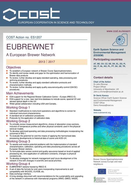 EUBREWNET A European Brewer Network COST Action no. ES1207 Objectives