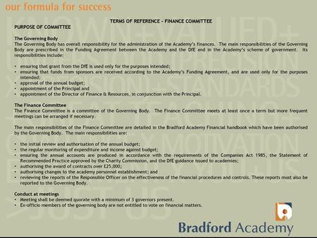 TERMS OF REFERENCE - FINANCE COMMITTEE