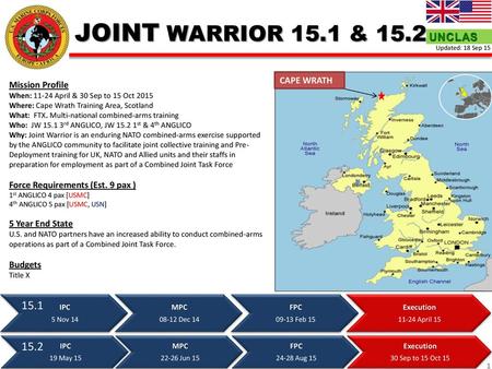 JOINT WARRIOR 15.1 & UNCLAS Mission Profile CAPE WRATH